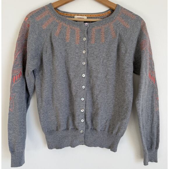 Sundance Sweaters - SUNDANCE Womens Gray Classic Cardigan Button Down Sweater Beaded Boho Floral M